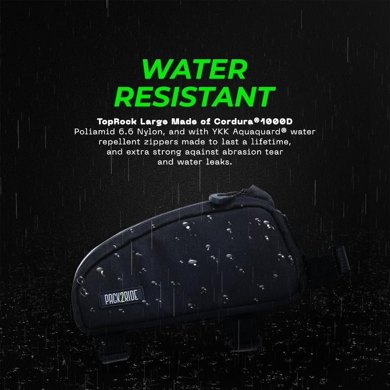 PACK2RIDE Toprock Frame Bag - Water Resistant, Durable Cordura Fabric & Bicycle Daily Essentials Holder - Top Tube, Frame Storage, Bikepacking for Road, Gravel Cycling - Black (1 L) - Image 3